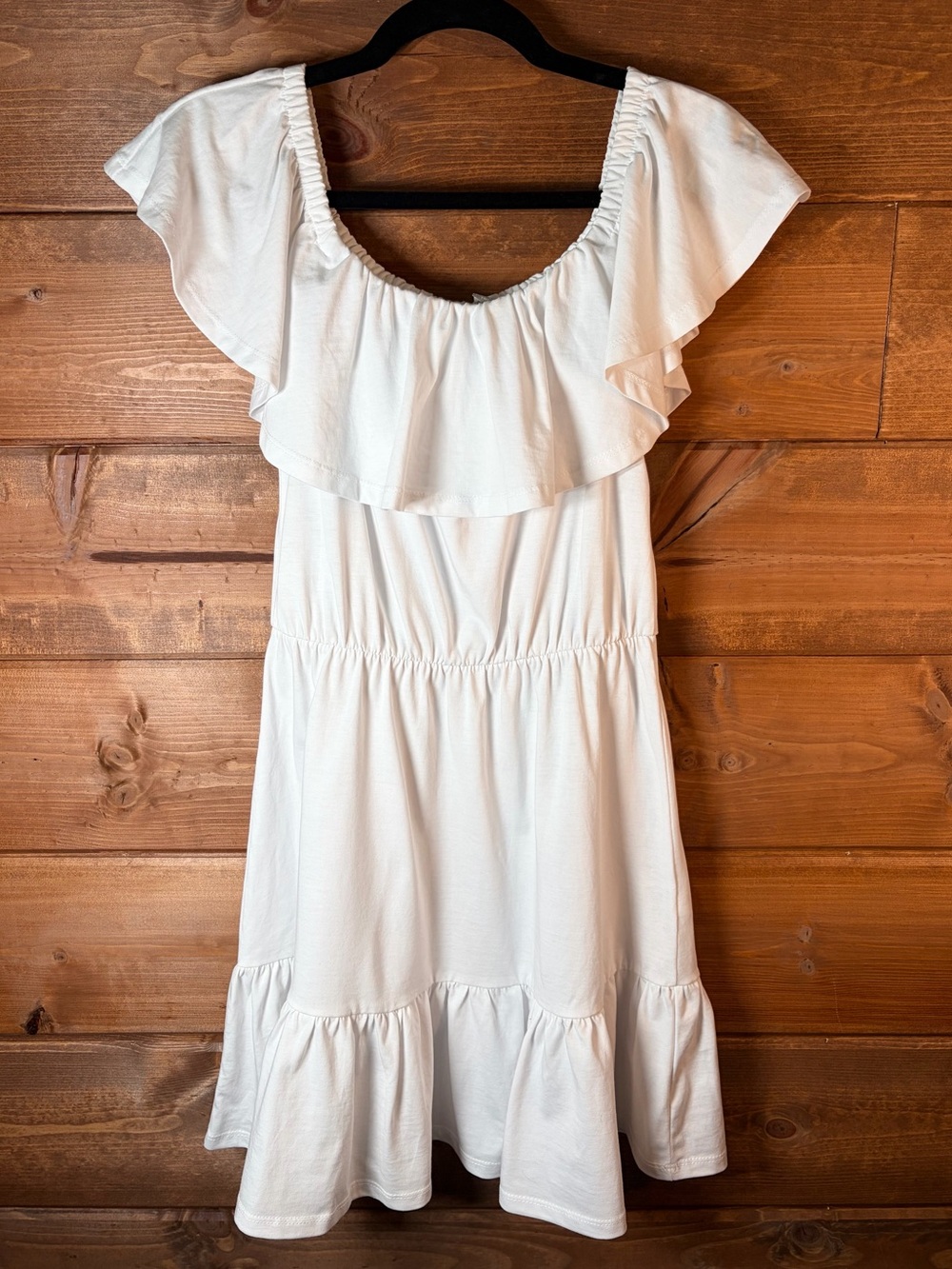 ASOS White Boho Off-Shoulder Ruffle Mini Dress Size 10 💕